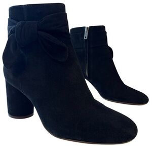 Madewell Women's Suede Heeled Ankle Boots Size 6 Black The Esmes Booties Bow